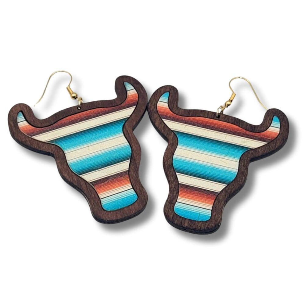 NWT Santa Fe Stripes Brown‎ Cow Print Style Wooden Earrings